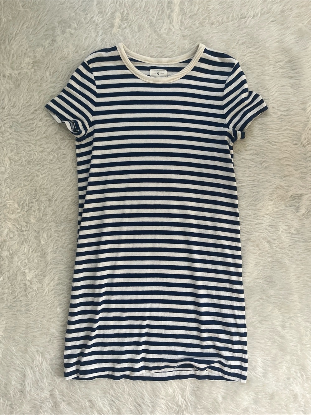 Lou & Grey Navy and White Striped t-shirt Dress Linen blend Nautical